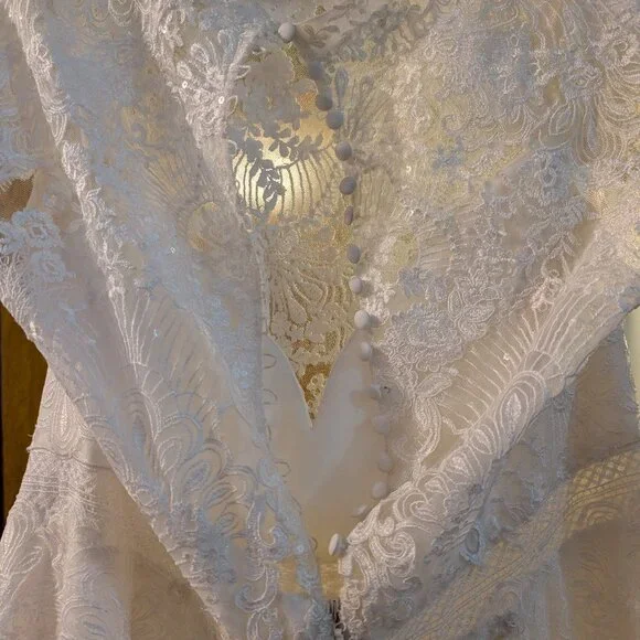 Melissa Sweet Ivory Embroidered Mock Neck Wedding Dress, Size 18W